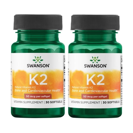 Swanson Natural Vitamin K2 (Menaquinone-7 from Natto) 50 mcg 30 Sgels (2 Pack)
