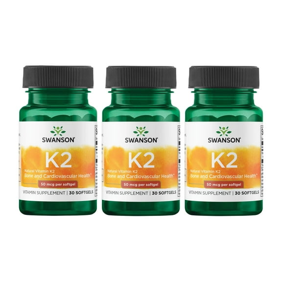 Swanson Natural Vitamin K2 (Menaquinone-7 from Natto) 50 mcg 30 Sgels (3 Pack)