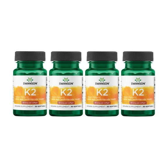 Swanson Natural Vitamin K2 (Menaquinone-7 from Natto) 50 mcg 30 Sgels (4 Pack)