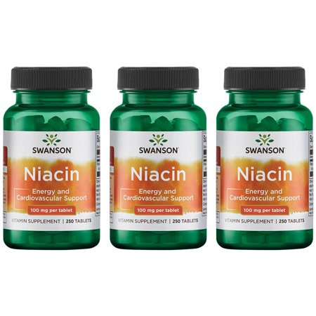 Swanson B-Vitamin Niacin Supplement, Supports Heart Health, Metabolism & Healthy Lipid Levels, 250 Tablets, 100 mg (3-pack)