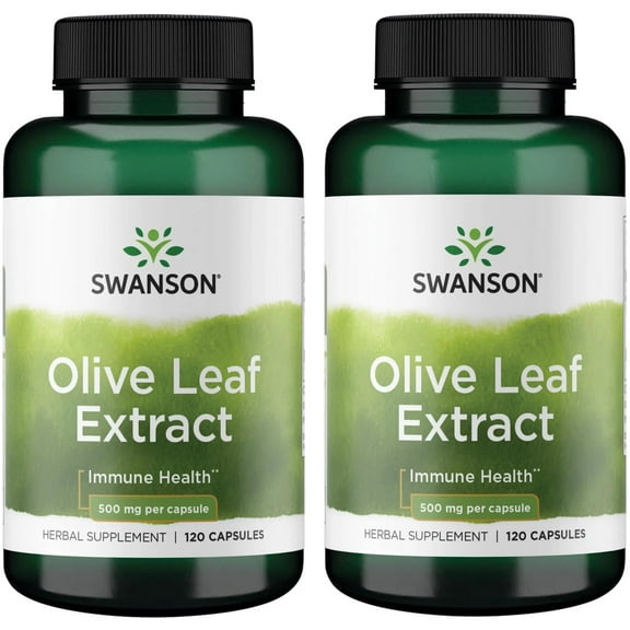 Swanson Olive Leaf Extract Capsules with 20% Oleuropein - (120 Capsules, 500mg Each) 2 Bottles