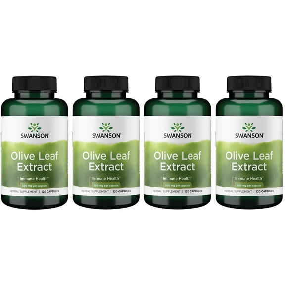 Swanson Olive Leaf Extract Capsules with 20% Oleuropein - (120 Capsules, 500mg Each) 4 Bottles