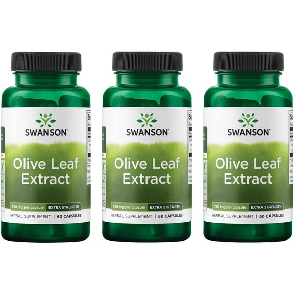 Swanson Olive Leaf Extract Capsules with 20% Oleuropein - (60 Capsules, 750mg Each) 3 Pack