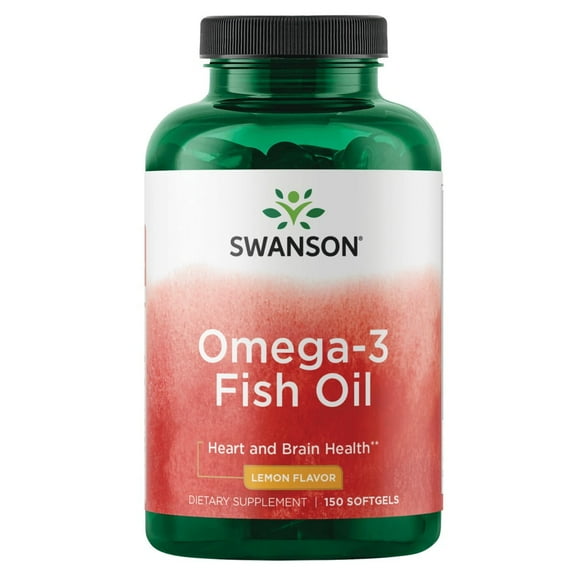 Swanson Omega 3 Fish Oil Supplement Heart Brain and Joint Support GMO-Free EFAs 180 mg EPA Plus 120 mg DHA 150 Softgel Capsules Lemon Flavor