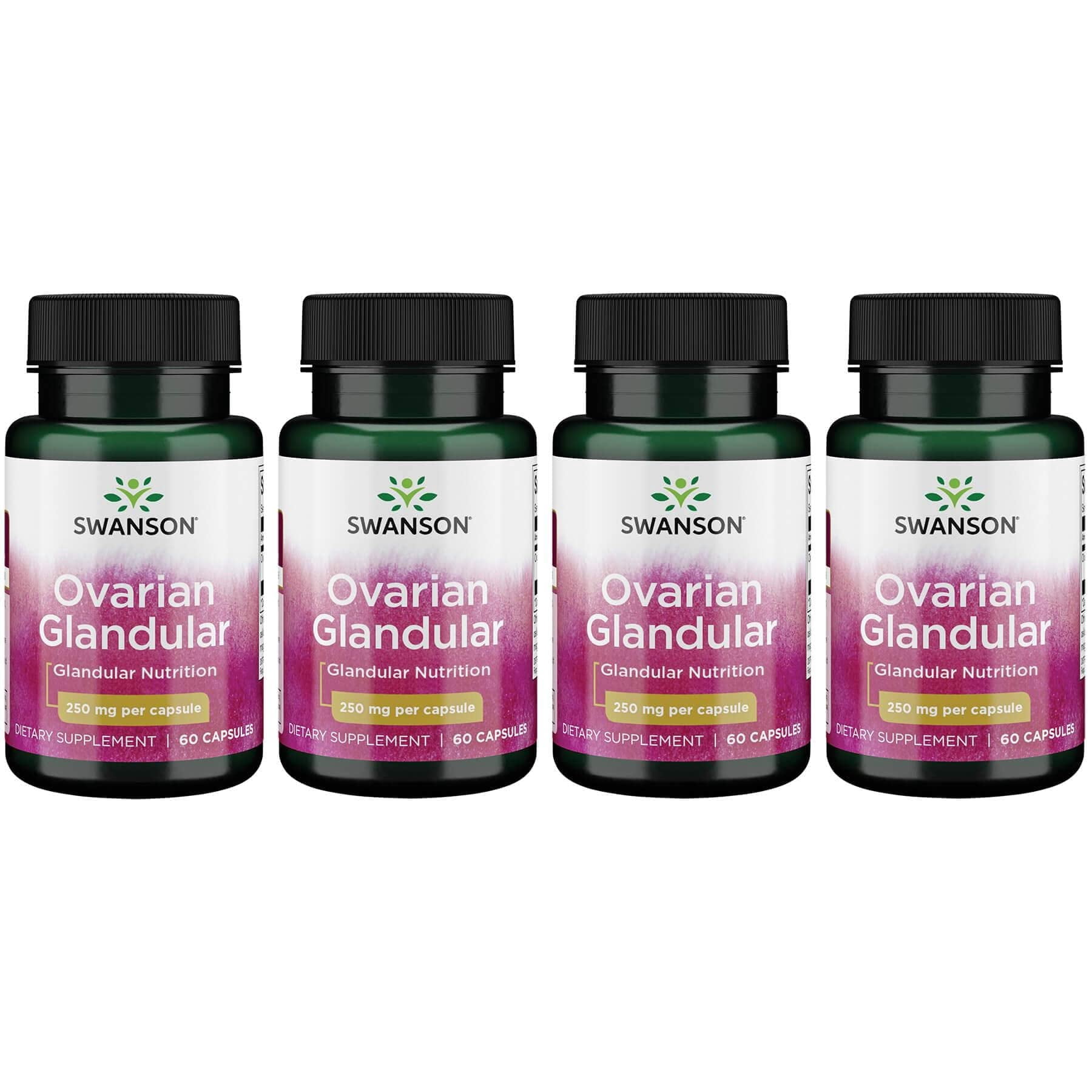 Swanson Ovarian Glandular Supplement - Women's Glandular Health and Balance Support - Premium Bovine Tissue - 60 Capsules, 250mg Each (4 Pack)