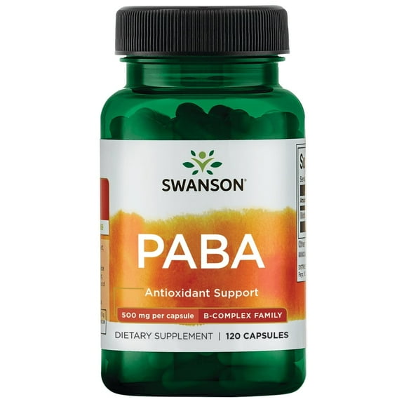 Swanson PABA - Powerful B Complex Supporting Red Blood Cell Formation - Folic Acid Component Aiding Supply Oxygen to Cells and Skin Health Support - (120 Capsules, 500mg Each)