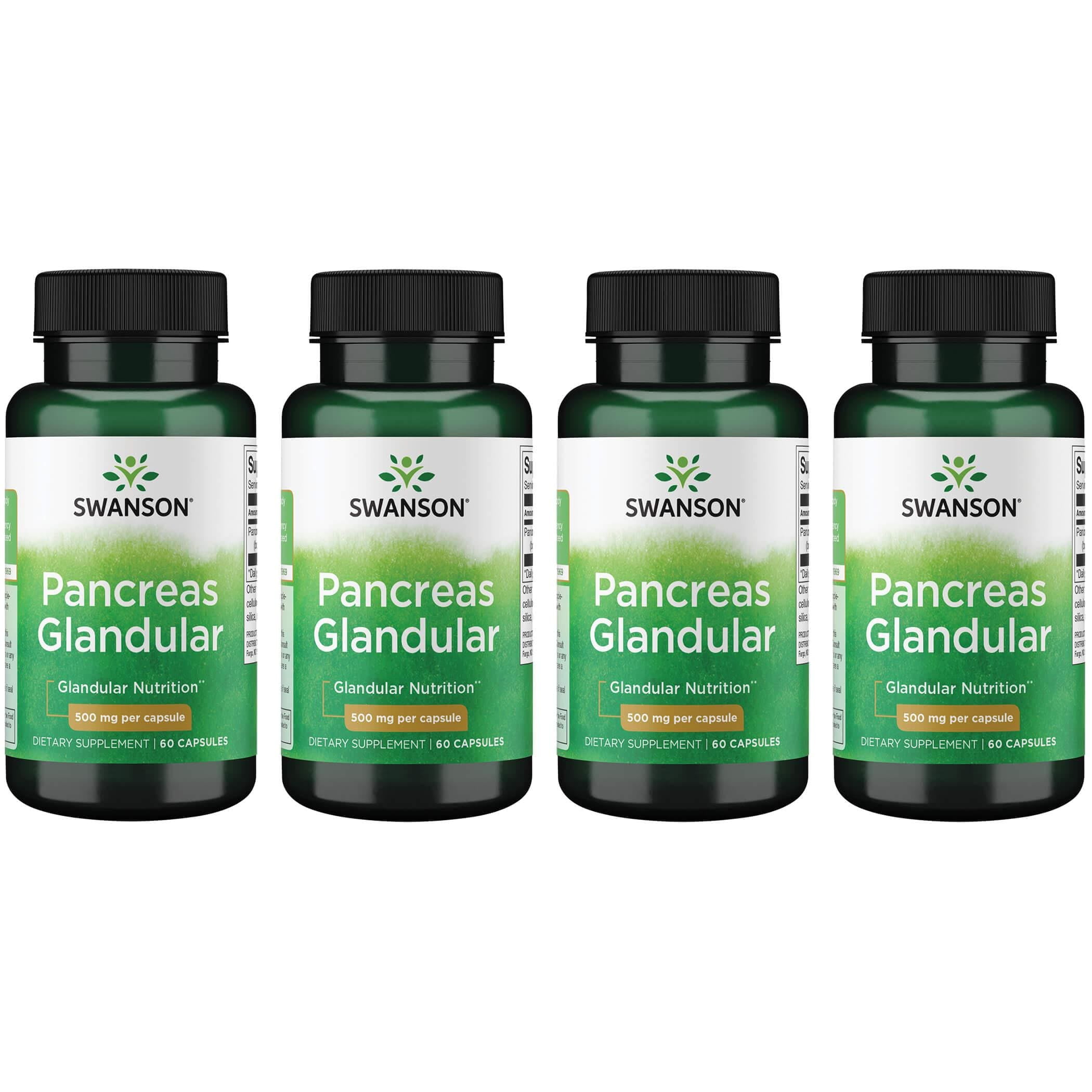 Swanson Pancreas Glandular 500 mg 60 Caps 4 Pack
