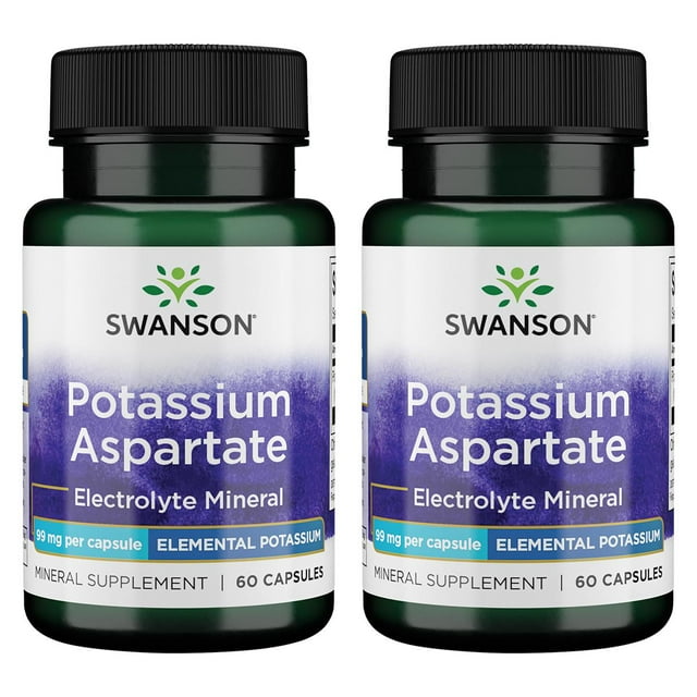 Swanson Potassium Aspartate Elemental Potassium 99 mg 60 Caps 2 Pack
