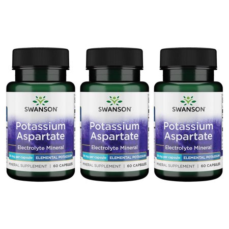 Swanson Potassium Aspartate - Elemental Potassium 99 mg 60 Caps 3 Pack