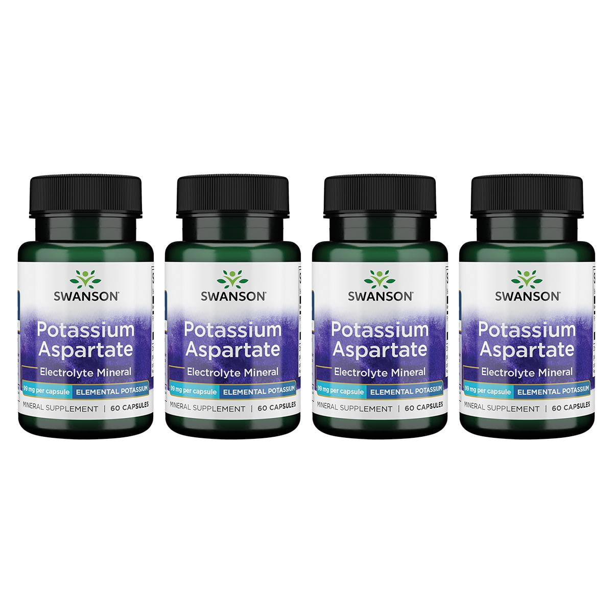 Swanson Potassium Aspartate Elemental Potassium 99 mg 60 Caps 4 Pack