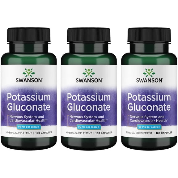 Swanson Potassium (Gluconate) 99 Milligrams 100 Capsules (3 Pack)