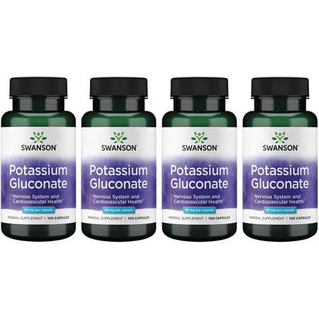 Swanson Potassium Gluconate 99 mg 100 Caps 4 Pack