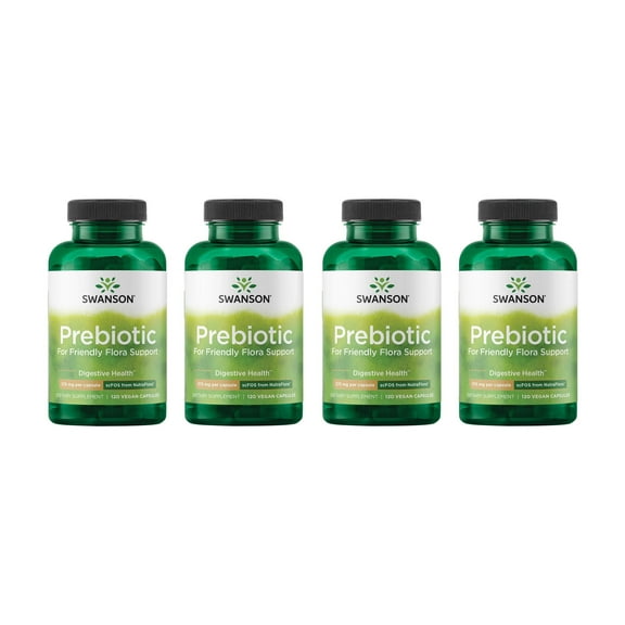 Swanson Prebiotic Capsules - Promotes Friendly Flora Support & Overall Digestive Health - Prebiotic Fiber Promoting Gut Health & Immune Health Support - (120 Veggie Capsules, 375mg Each) 4 Pack