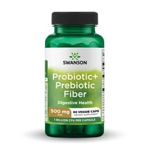 Swanson Prebiotic + Probiotic Fiber Supplement, Helps Support Digestive System & Immune Health, 500 mg FOS, 60 Veggie Capsules