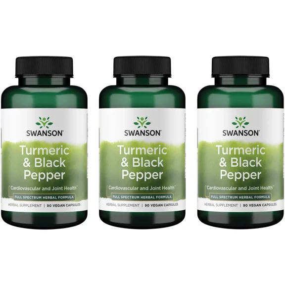 Swanson Premium- Turmeric & Black Pepper - Antioxidant, Digestion & Joint Support - 90 Veg Caps (3 Pack)
