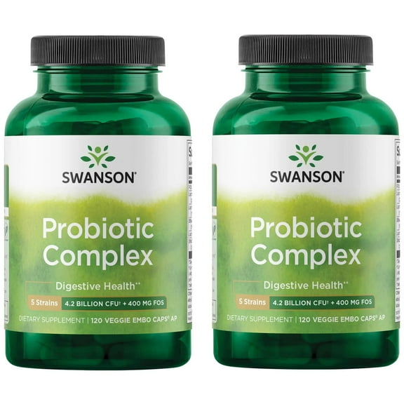 Swanson Probiotic Complex 4.2 Billion CFU 5-Strain Digestive Health Fat Metabolism Satiety Prebiotic FOS Complex Supplement 120 Veggie DRcaps (2 Pack)