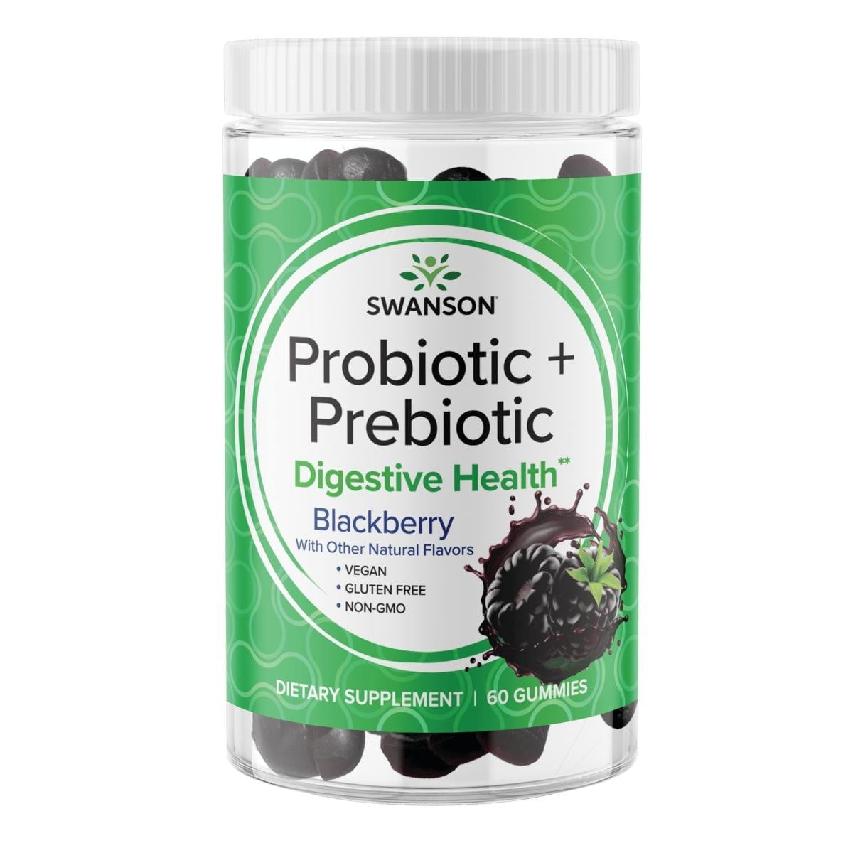 Swanson Probiotic + Prebiotic Gummies - Blackberry 1.5 Billion Cfu 60 Gummies