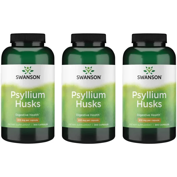 Swanson Psyllium Husk Dietary Fiber Supplement 610 mg 300 Capsules - (3 Pack)