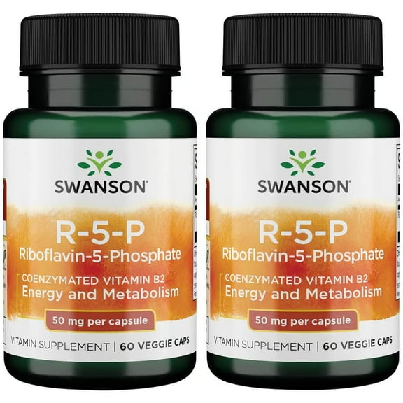 Swanson R-5-P (Riboflavin-5-Phosphate) - Vitamin B2 Supplement Promoting Energy, Metabolism & Vision Health - Natural - (60 Capsules) (2 Pack)