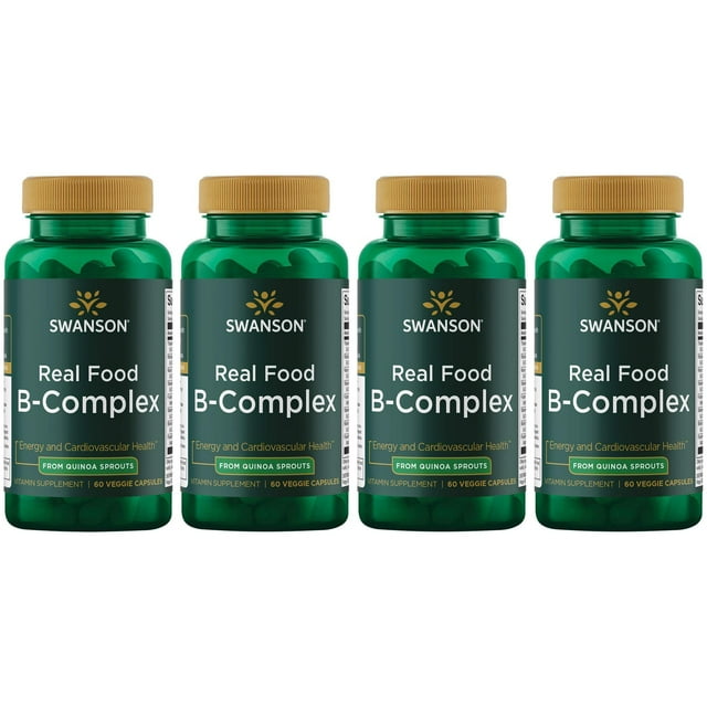 Swanson Real Food B-Complex From Quinoa Sprouts 60 Vegan Caps 4 Pack