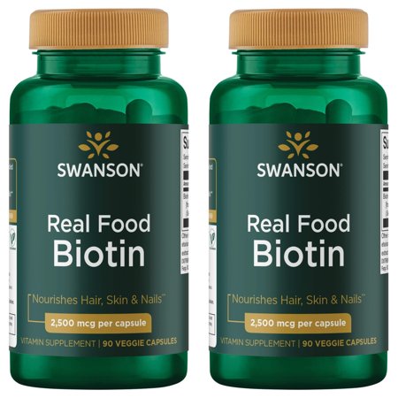 Swanson Real Food Biotin 2,500 mcg 90 Veg Caps 2 Pack