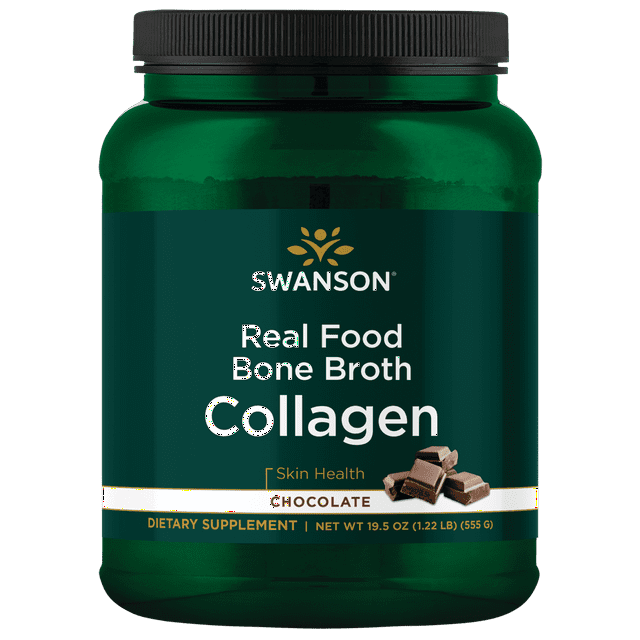 Swanson Real Food Bone Broth Collagen - Chocolate 19.5 oz Powder