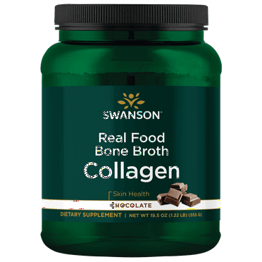 Swanson Real Food Bone Broth Collagen - Chocolate 19.5 oz Powder