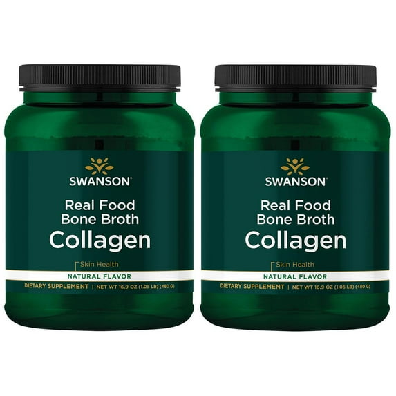 Swanson Real Food Bone Broth Collagen - Natural Flavor 16.9 oz Pwdr 2 Pack