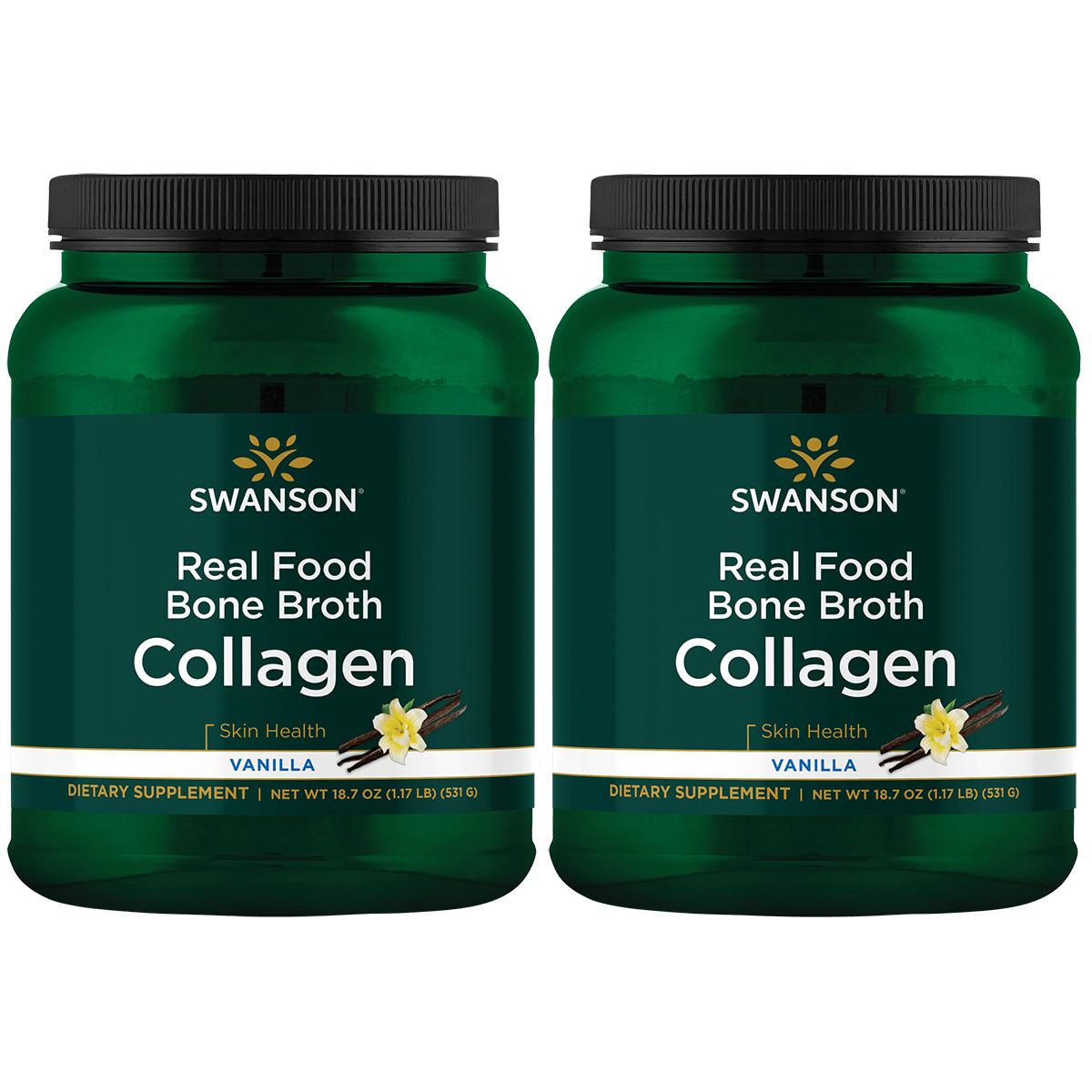 Swanson Real Food Bone Broth Collagen Vanilla 18.7 oz Pwdr 2 Pack