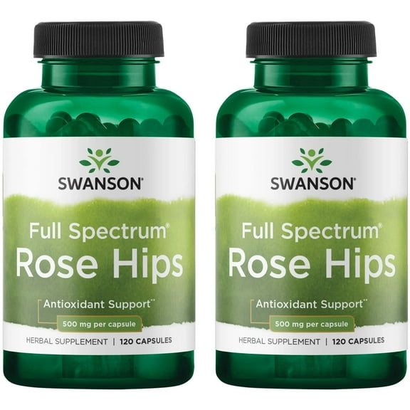 Swanson Rose Hips - Herbal Supplement Promoting Immune System Health & Healthy Weight Support - (120 Capsules, 500mg Each) (2 Pack)