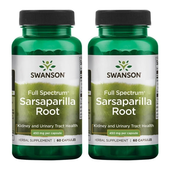 Swanson Sarsaparilla Root-Traditional Herbal Supplement Promoting Skin Health, Urinary Tract & Kidney Support-Natural Formula Supporting Overall Health & Wellness-(60 Capsules, 450mg Each) 2 Pack