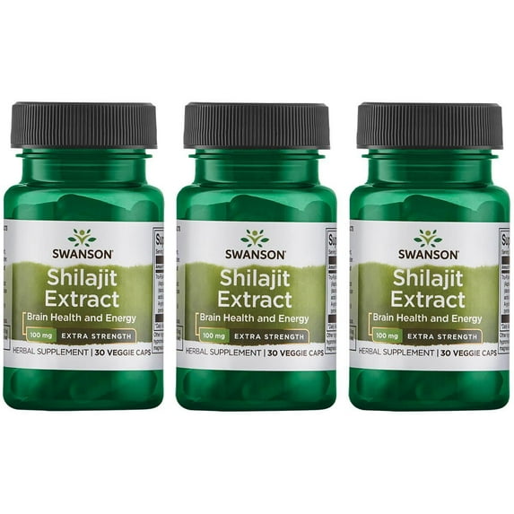 Swanson Shilajit Extract - Extra Strength 100 mg 30 Veg Caps 3 Pack