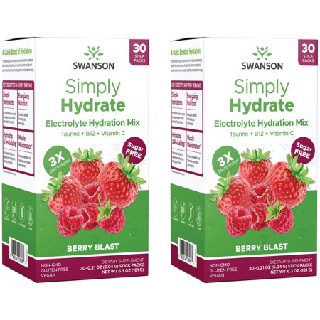 Swanson simply Hydrate Electrolyte Hydration Mix - Berry Blast 30 Pkts 2 Pack