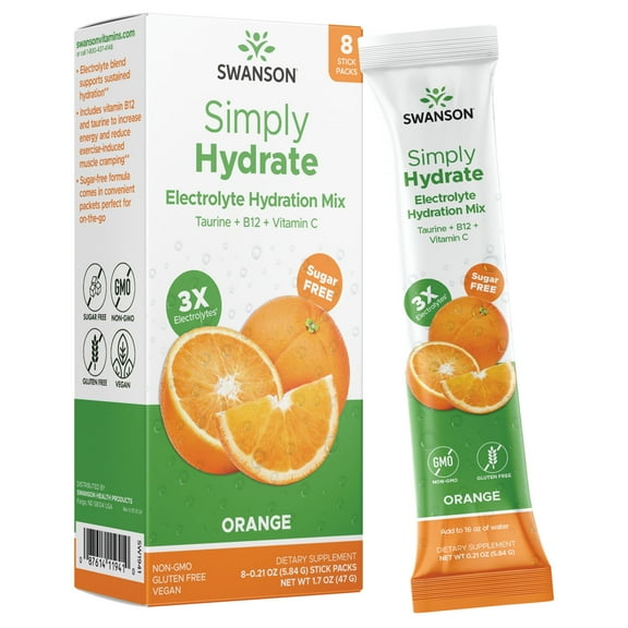 Swanson Simply Hydrate Electrolyte Hydration Mix - Orange 8 Pkts