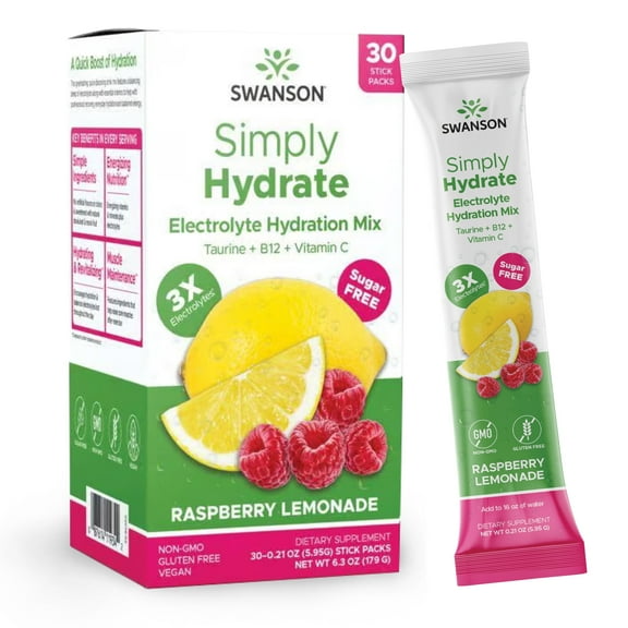 Swanson Simply Hydrate Electrolyte Hydration Mix - Raspberry Lemonade 30 Pkts