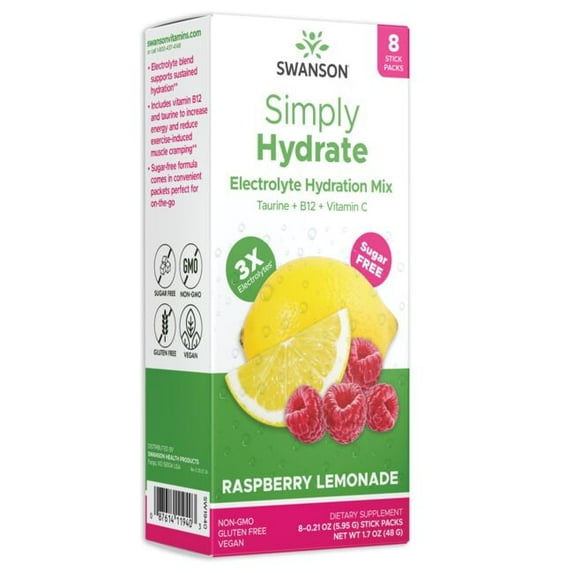 Swanson Simply Hydrate Electrolyte Hydration Mix - Raspberry Lemonade 8 Pkts
