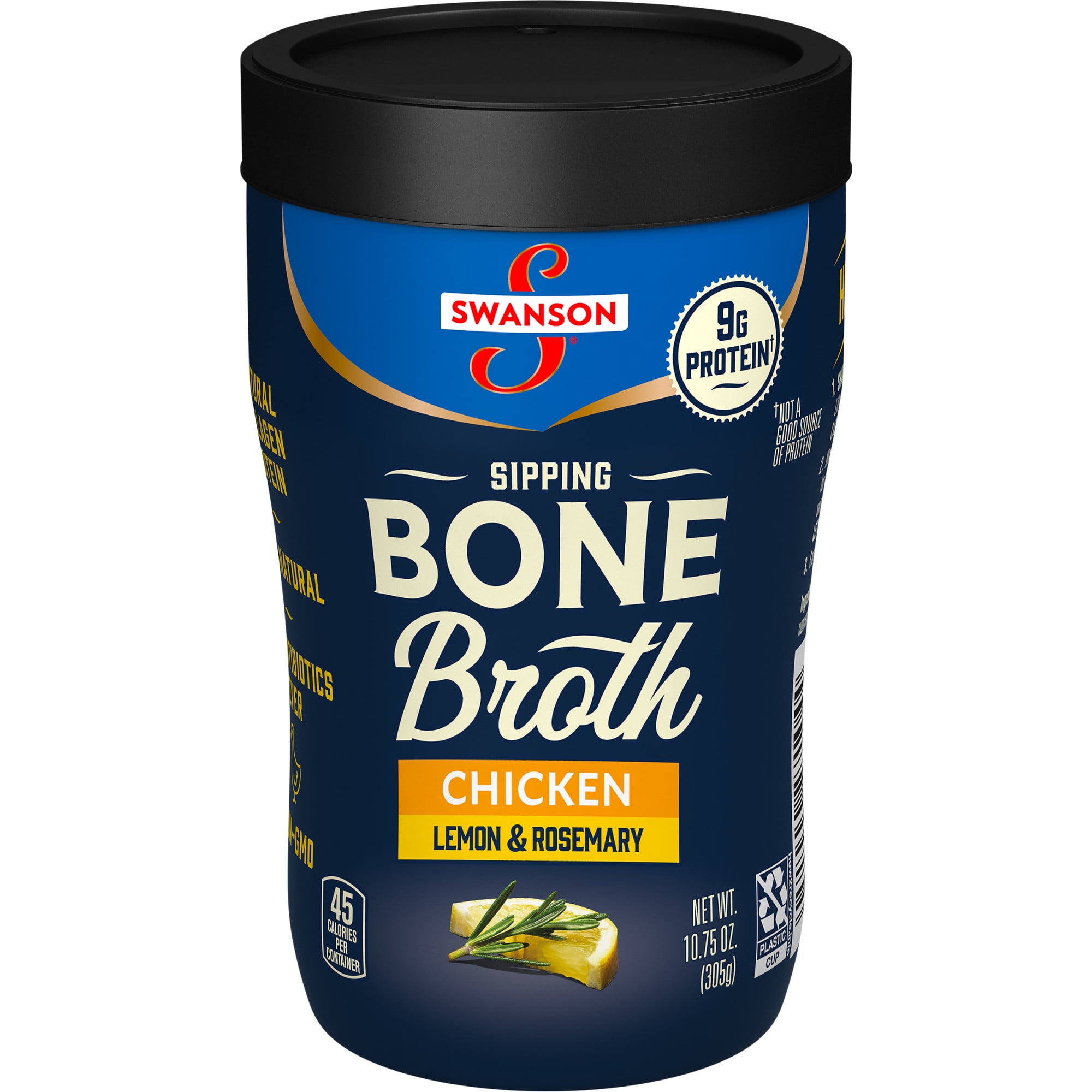 Swanson Sipping Bone Broth, Chicken Bone Broth with Lemon & Rosemary, 10.75 Ounce Sipping Cup
