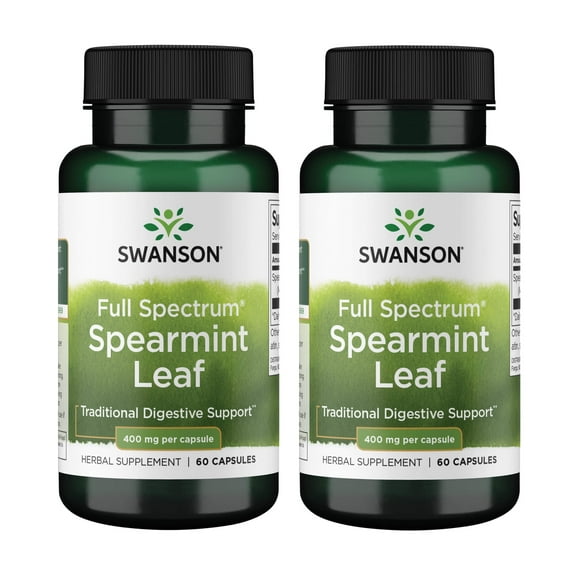 Swanson Spearmint Leaf (Mentha Spicata)-Full Spectrum Herbal Supplement Supporting Digestive Health & Mild Stomach Issues - (60 Capsules, 400mg Each) 2 Pack