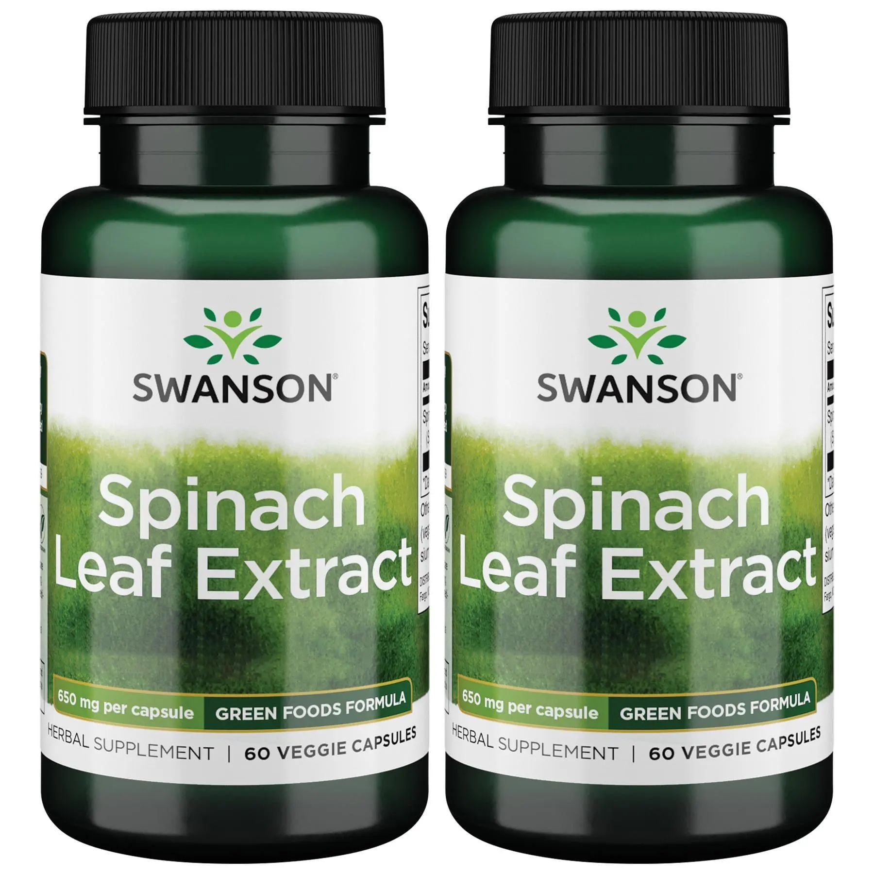 Swanson Spinach Leaf Extract - Herbal Supplement Promoting Overall Health - Green Foods Formula w/ Beneficial Thylakoids & Chlorophyll - (60 Veggie Capsules, 650mg Each) 2 Pack