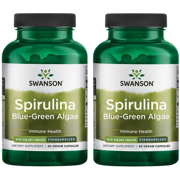 Swanson Spirulina Blue-Green Algae - Standardized 500 mg 90 Veg Caps 2 Pack