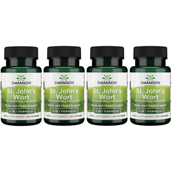 Swanson St. John's Wort with Chamomile and Bacopa - 3-in-1 Formula 4 Pack