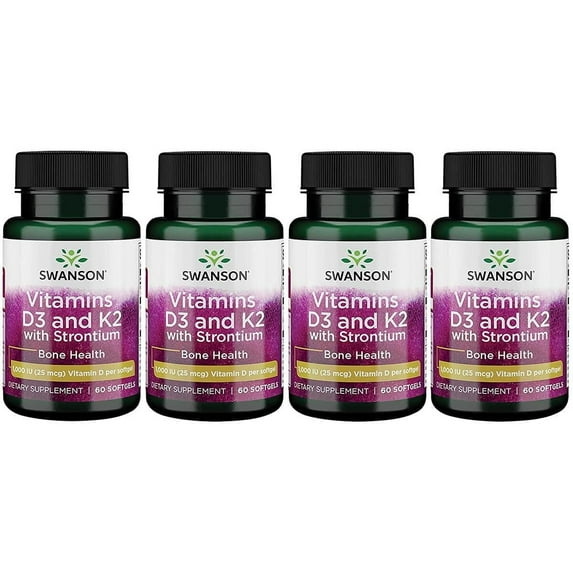 Swanson Strontium Complex with Vitamins D-3 & K-2 60 Sgels (4 Pack)