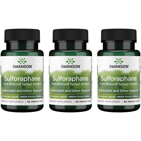 Swanson Sulforaphane from Broccoli Sprout Extract 400 mcg 60 Vegan Caps 3 Pack