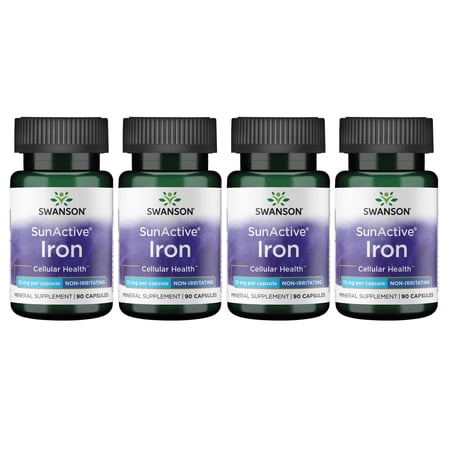 Swanson Sunactive Iron - Non-Irritating 15 mg 90 Caps 4 Pack