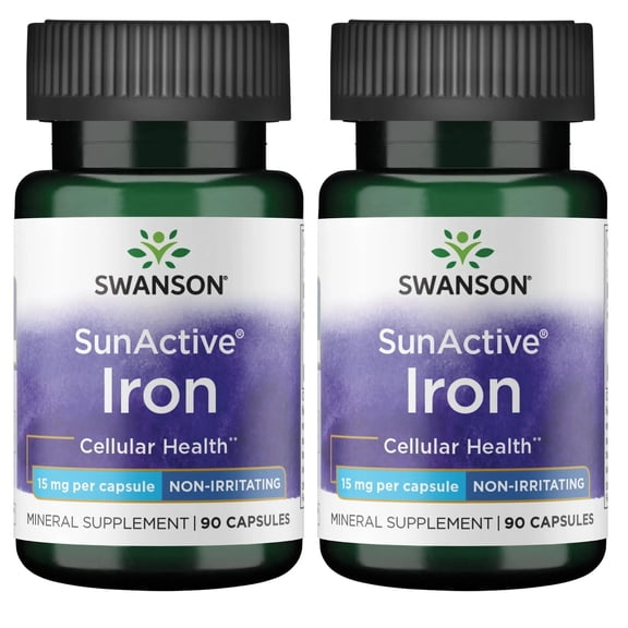 Swanson Sunactive Non-Irritating Iron 15 Milligrams 90 Capsules (2 Pack)