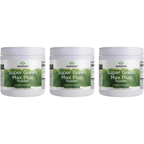 Swanson Super Green Max Plus Powder - Whole Foods + Vitamin E 9 oz Pwdr 3 Pack