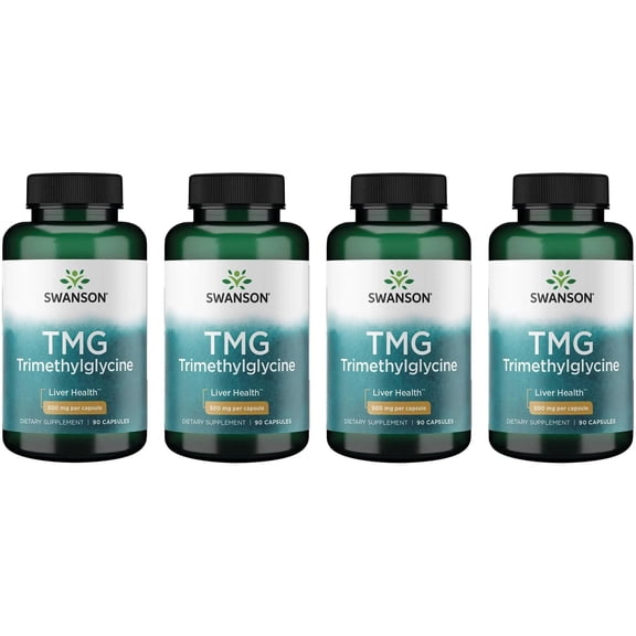 Swanson TMG Trimethylglycine - Amino Acid Supplement Promoting Healthy Liver Function & Heart Health Support - (90 Capsules, 500mg Each) (4 Pack)