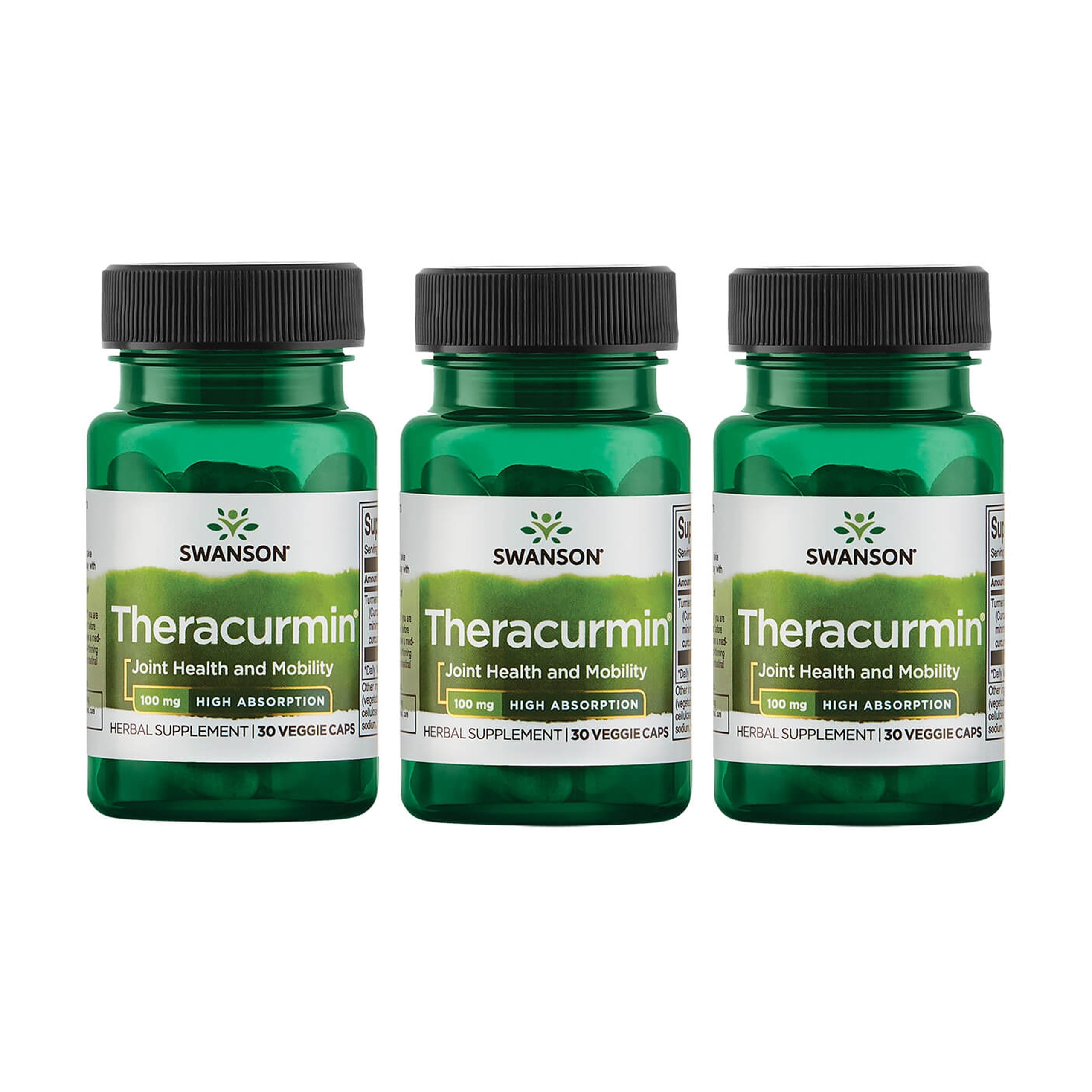 Swanson Theracurmin - Herbal Supplement Supporting Joint Health & Mobility - Formulated for High Absorption - (30 Capsules, 100mg Each) 3 Pack