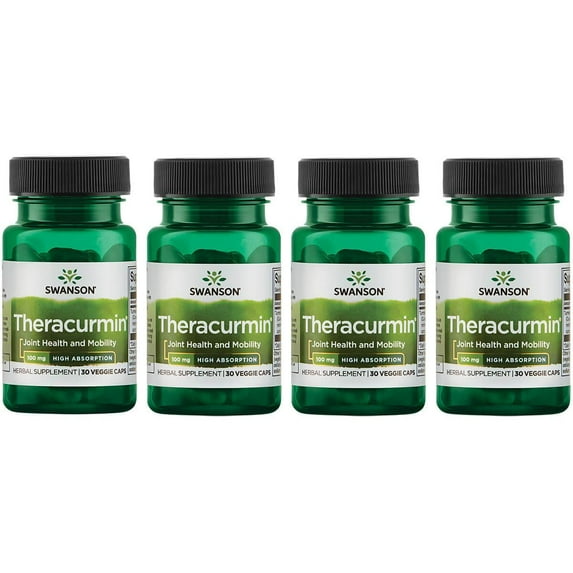 Swanson Theracurmin - Herbal Supplement Supporting Joint Health & Mobility - Formulated for High Absorption - (30 Capsules, 100mg Each) (4 Pack)