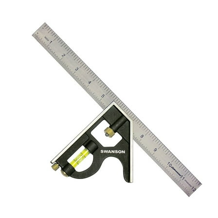 Swanson Tool Co 12" Combination Square, Stainless Steel Ruler, Built-In Scriber, Zinc Head, Vial for Leveling, Model TC132